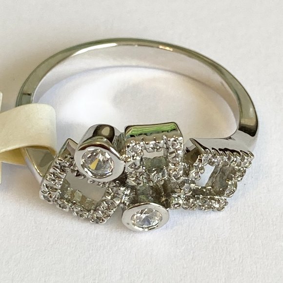 Cubic Zirconia Geometric Anniversary Ring Size 10 Silver Rhodium Plated BezelSet - Picture 8 of 14